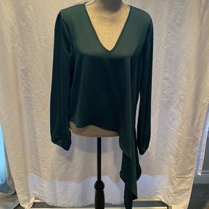 BCBGMaxAzria green satin asymmetrical blouse